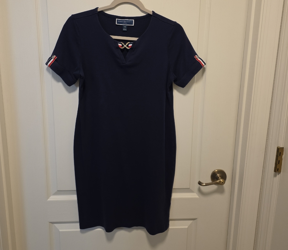 Karen Scott Navy Mini Dress with Red Accents